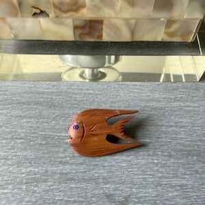 {Vintage} Hand Carved Wooden Angel Fish Pin